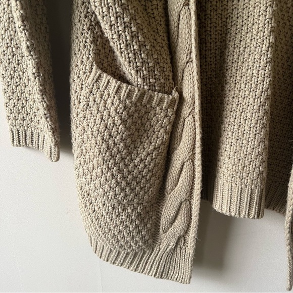 Cozy Beige Tan Knit Cardigan L Boho Chunky Sweater - Picture 5 of 8